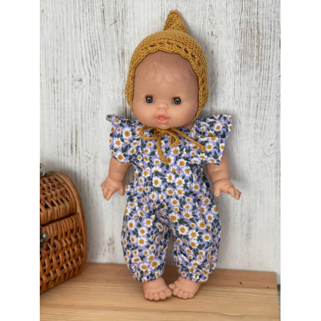 Peto de tela margaritas y capota tipo nomo mostaza